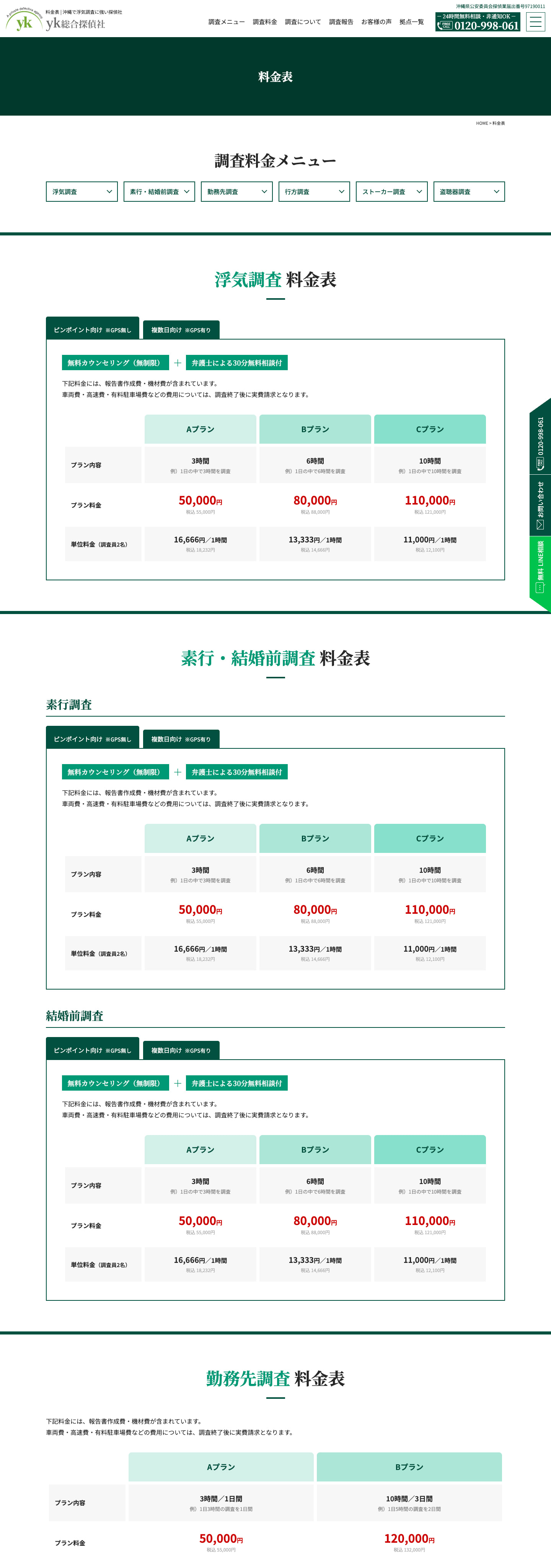 調査料金｜yk総合探偵社
